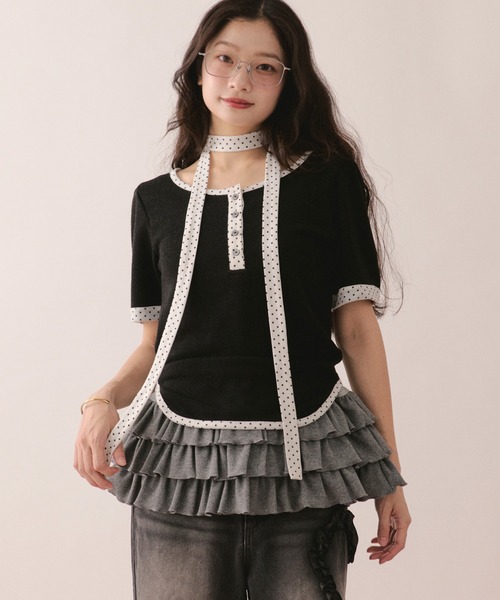tシャツ henley short sleeve tops / ヘンリーショートスリーブトップス レディースの画像