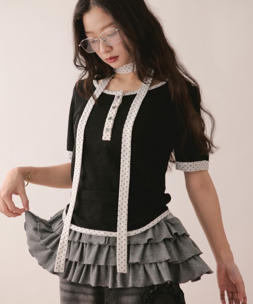 tシャツ henley short sleeve tops / ヘンリーショートスリーブトップス レディースの画像