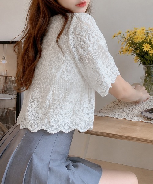 miniministore（ミニミニストア） ブラウス シャツ 半袖 透かし編み花
