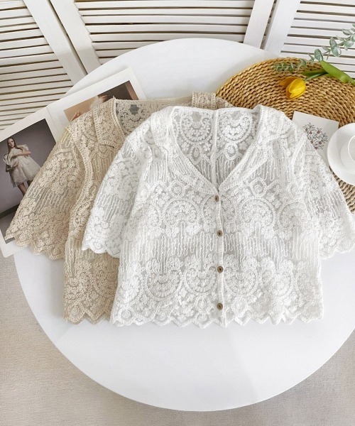 miniministore（ミニミニストア） ブラウス シャツ 半袖 透かし編み花