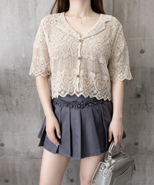 miniministore（ミニミニストア） ブラウス シャツ 半袖 透かし編み花