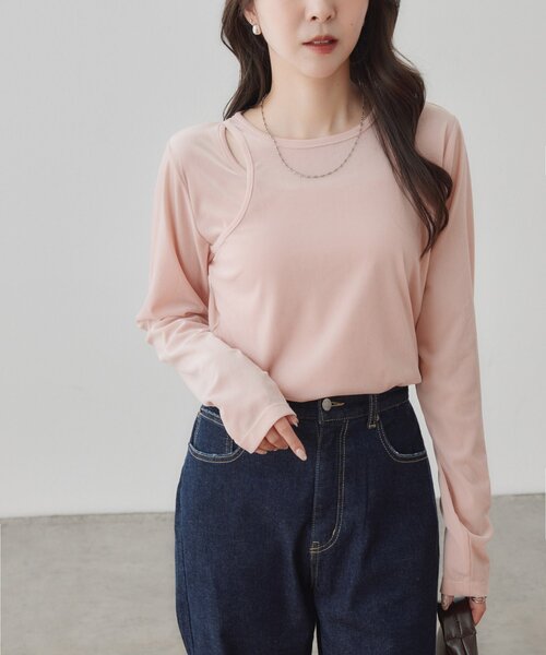 tシャツ 「WEB限定」レイヤード風シアーベロアロングスリーブＴシャツ レディース | Discoat | 23