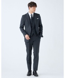 ネイビー チェック　3P スーツ　タグ付き　濃紺　スーツセレクト SLIM TAPERED_2】【春夏】2釦シングルスーツ 0タック/ネイビー