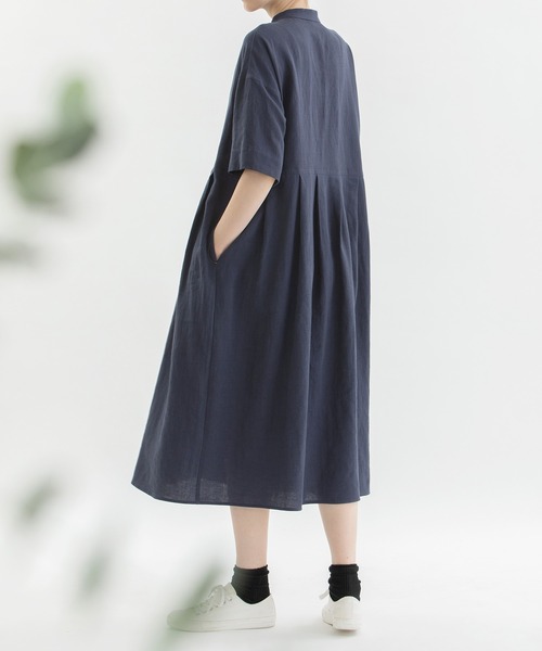新品未使用❁ノップドゥノッド リネンコットン パナマ5分袖タック ワンピース nop de nod ワンピース リネンコットンパナマ5分袖タック