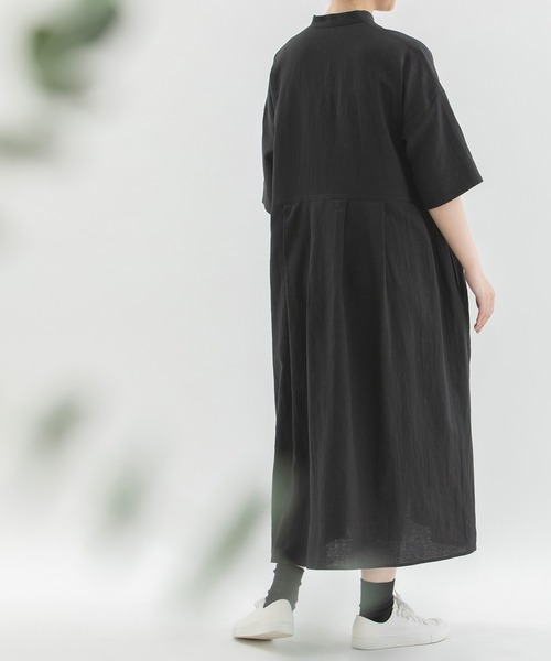新品未使用❁ノップドゥノッド リネンコットン パナマ5分袖タック ワンピース nop de nod（ノップドゥノッド）の「リネンコットンパナマ5分袖