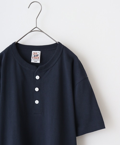 CROSS & STITCH ヘンリーネック tシャツ CROSS ＆ STITCH 6.2オンス