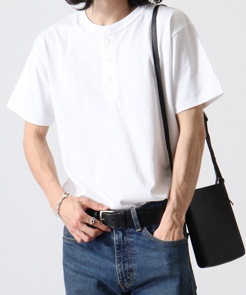 CROSS & STITCH ヘンリーネック tシャツ CROSS ＆ STITCH 6.2オンス