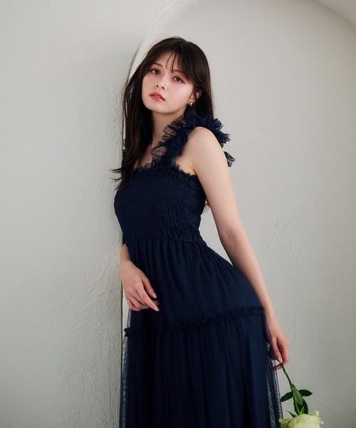 fupel ワンピース 夏 shoulder volume tulle cami onepiece