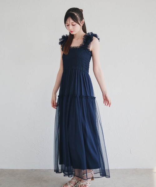 fupel ワンピース shoulder volume tulle cami onepiece