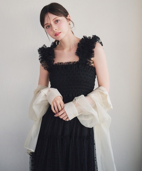 fupel ワンピース shoulder volume tulle cami onepiece / ショルダー