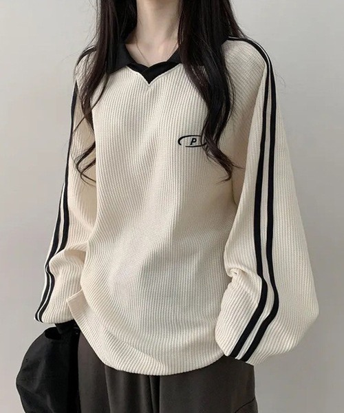 WESTSEA tシャツ オーバーサイズ Vネック 襟付き 長袖 ゲーム