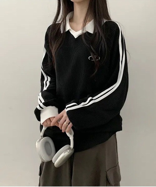 WESTSEA tシャツ オーバーサイズ Vネック 襟付き 長袖 ゲーム