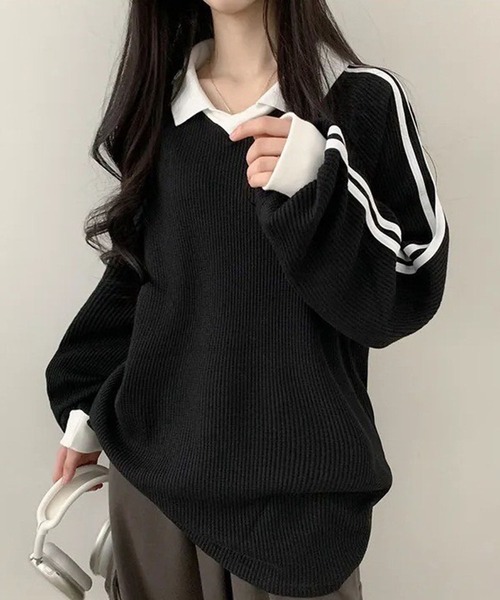 WESTSEA tシャツ オーバーサイズ Vネック 襟付き 長袖 ゲーム