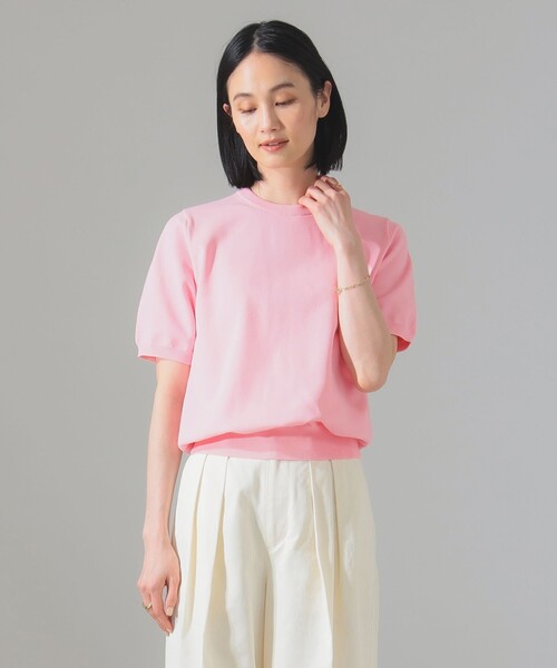 ニット セーター SLOANE / 別注 14ゲージ 天竺 ハーフスリーブ クルーネック ニット 「手洗い可」 レディース SLOANE ニット セーター / 別注 14ゲージ 天竺 ハーフスリーブ