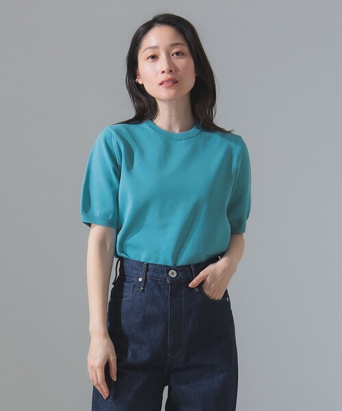 ニット セーター SLOANE / 別注 14ゲージ 天竺 ハーフスリーブ クルーネック ニット 「手洗い可」 レディース SLOANE ニット セーター / 別注 14ゲージ 天竺 ハーフスリーブ