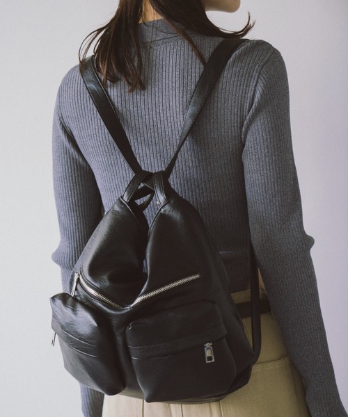 HANEHANDS 2 WAY ショルダーバッグ ブラック HANNE ショルダーバッグ バッグ レザーライク2wayショルダーバッグ