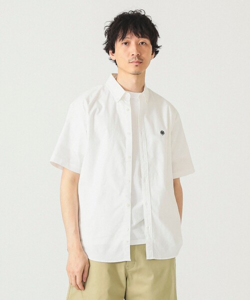 BEAMS シャツ ストレッチ エンブレム ボタンダウンシャツ メンズ