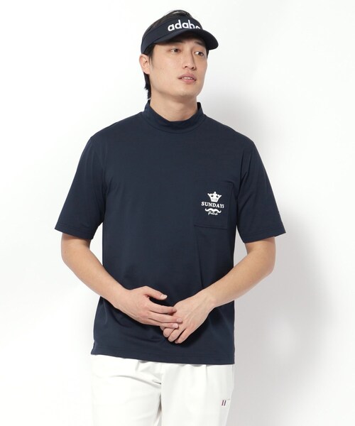 【新レーベル ADABAT NAVY】UVカット吸水速乾 ポケット付モックネックT 新レーベル ADABAT NAVY】UVカット/吸水速乾 ポケット付モック