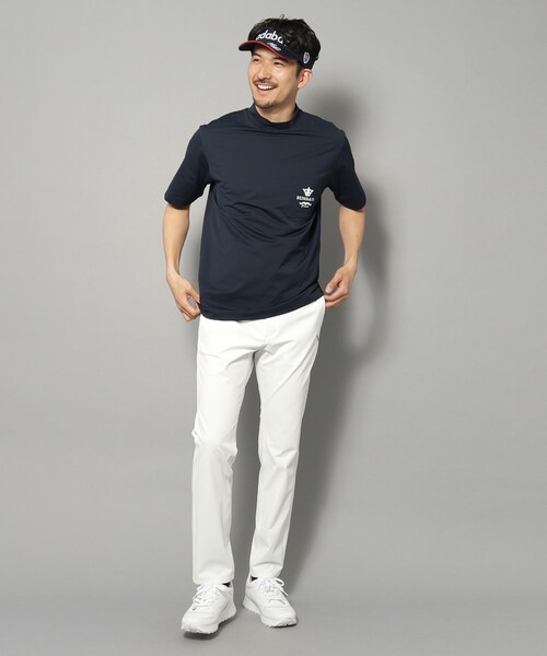 【新レーベル ADABAT NAVY】UVカット吸水速乾 ポケット付モックネックT 新レーベル ADABAT NAVY】UVカット/吸水速乾 ポケット付モック