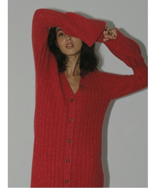 「AMAIL」 ニットカーディガン FREE レッド レディース_画像4