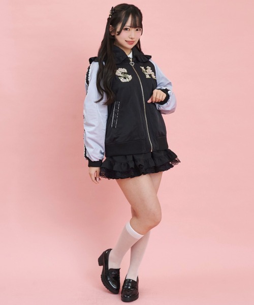Secret Honey ブルゾン アウター 取り外しフード付きスカジャン