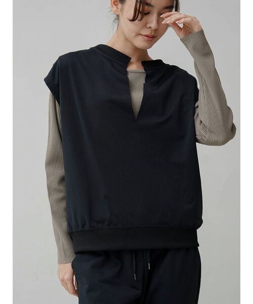 tシャツ 「ストレッチ」裏毛スリットネックプルオーバー レディース