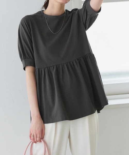 Pierrot（ピエロ） tシャツ 半袖 綿100%ペプラム半袖Tシャツ
