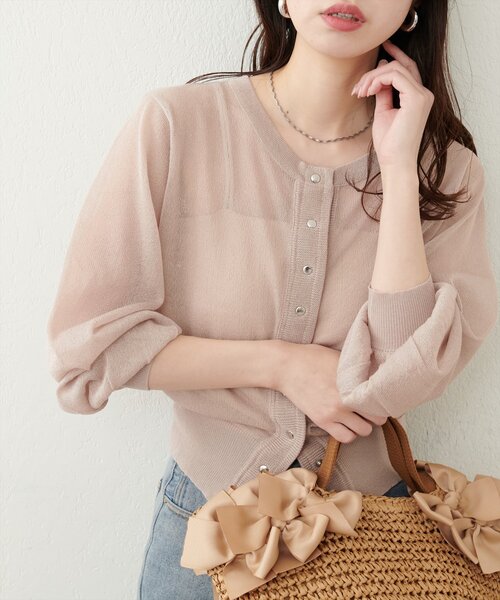 natural couture カーディガン ドット釦シアーカーデ レディース