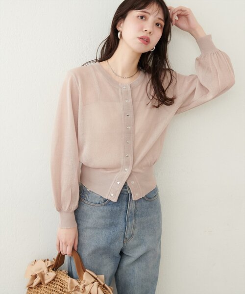 natural couture カーディガン ドット釦シアーカーデ レディース