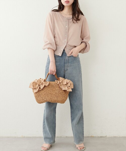 natural couture カーディガン ドット釦シアーカーデ レディース