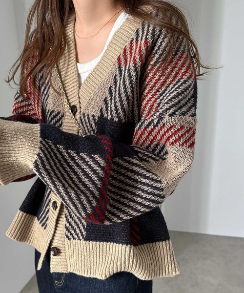 「andme」 「alma design」ニットカーディガン M ベージュ レディース_画像6