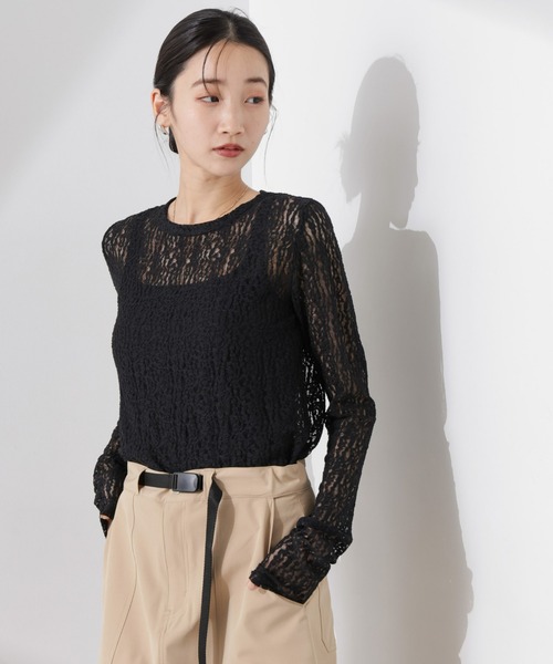 NANO universe tシャツ シアーレースカットトップス レディース