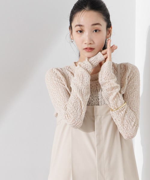 NANO universe tシャツ シアーレースカットトップス レディース
