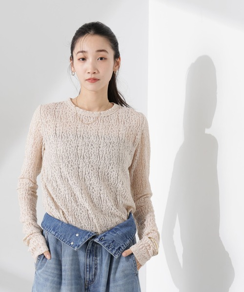 NANO universe tシャツ シアーレースカットトップス レディース