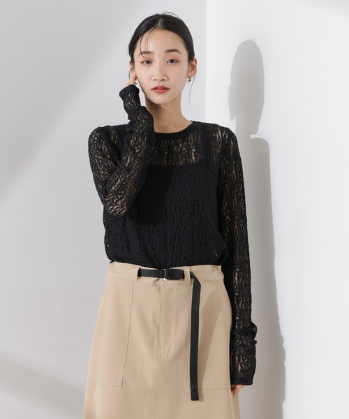 新品未使用　シアー レーストップス NANO universe tシャツ シアーレースカットトップス レディース