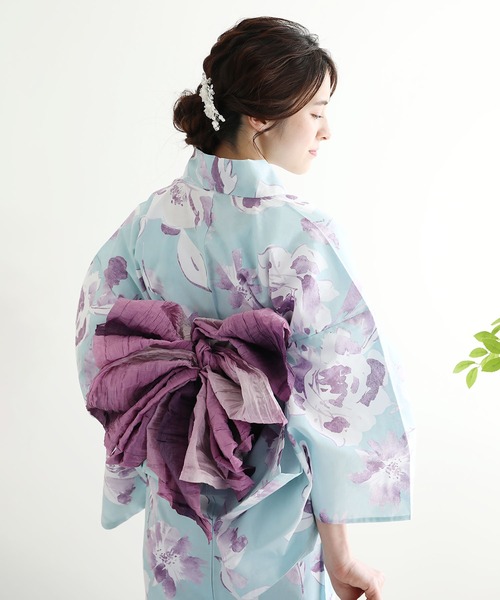 aimoha 浴衣 花模様コットン浴衣4点セット ゆかた・へこ帯・下駄