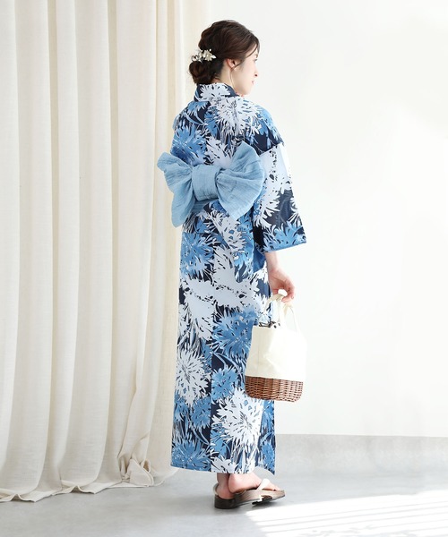 aimoha 浴衣 花模様コットン浴衣4点セット ゆかた・へこ帯・下駄