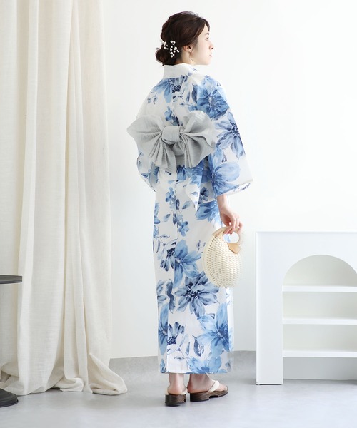 aimoha 浴衣 花模様コットン浴衣4点セット ゆかた・へこ帯・下駄