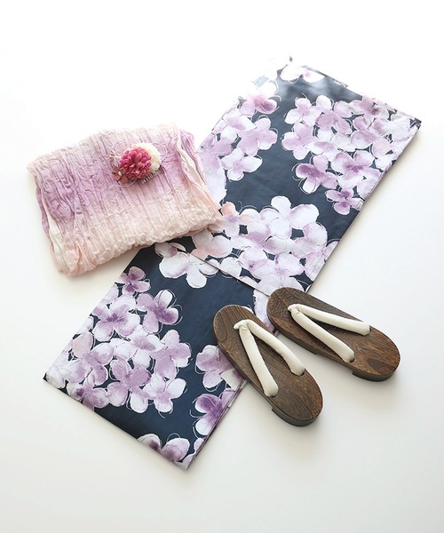 RM440 注染 浴衣 4枚 リメイク用 aimoha 浴衣 花模様コットン浴衣4点セット ゆかた・へこ帯・下駄