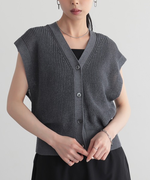for/c ベスト ジレ ドライタッチニットノースリーブカーディガン