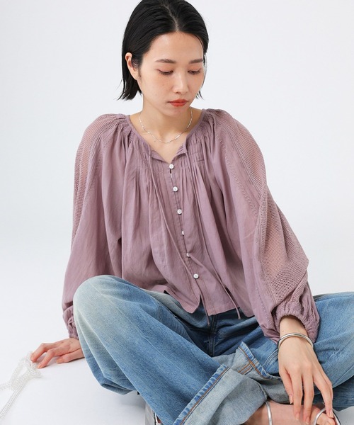 「BABYLONE」 長袖ブラウス フリー ブルー レディース BABYLONE ブラウス シャツ バンドカラーシャツ レディース