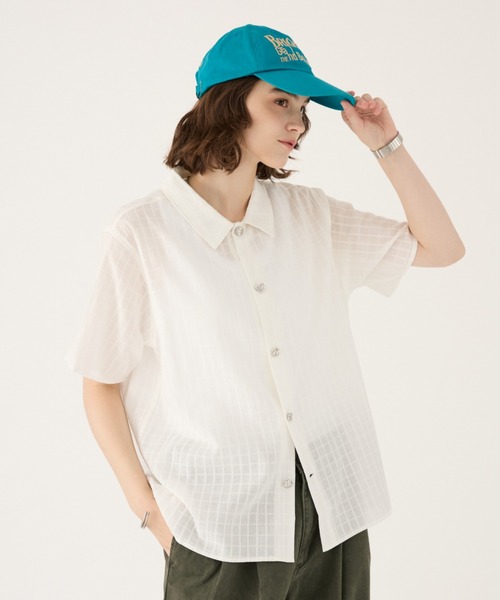 cheer 札幌　シェルボタンリネンチュニック シルバーホワイト ONCILY（オンシェリー） シャツ 半袖 SILVER BUTTON REGULAR COLLAR
