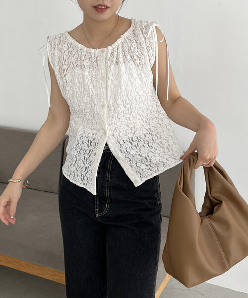 CAPRICIEUX LE'MAGE ブラウス シャツ レースリボンブラウス
