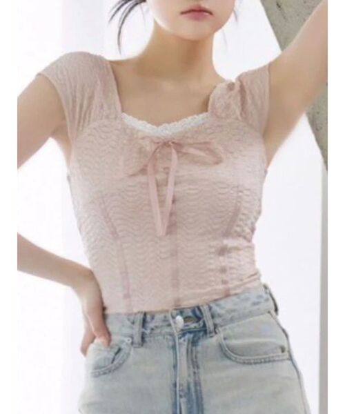 tシャツ バレエリボンノースリーブ レディース