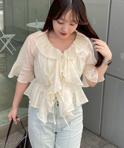 「continuer de NICE CLAUP」 半袖ブラウス FREE アイボリー レディース_画像2