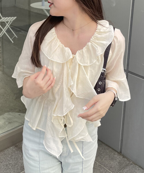 「continuer de NICE CLAUP」 半袖ブラウス FREE アイボリー レディース_画像5