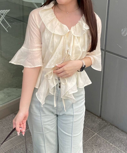 「continuer de NICE CLAUP」 7分袖ブラウス FREE ブラック レディース_画像3