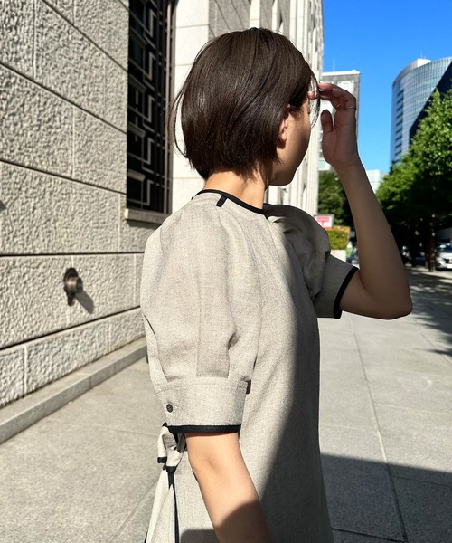 「ESTNATION」 半袖ワンピース 36 ベージュ レディース_画像4