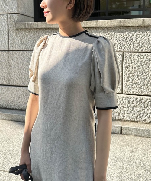 「ESTNATION」 半袖ワンピース 36 ベージュ レディース_画像5