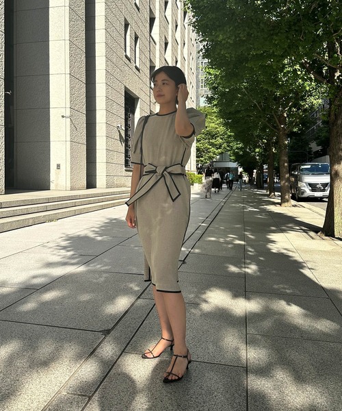 「ESTNATION」 半袖ワンピース 36 ベージュ レディース_画像6